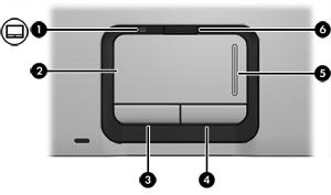 1 Painel táctil A ilustração e a tabela a seguir descrevem o painel táctil do computador. Componente Descrição (1) Luz do painel táctil Azul: O painel táctil está activado.