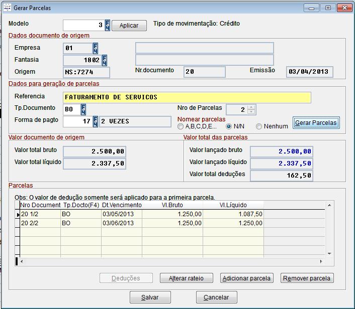 Segmento: Segmento ao qual o financeiro da nota será atribuído, caso a nota tenha mais de um item e estes possuam segmentos diferentes o financeiro será rateado proporcionalmente.