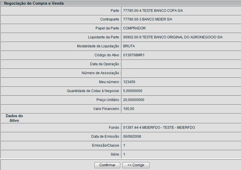 Fundos Tela de Detalhe Ao confirmar, o sistema retorna mensagem