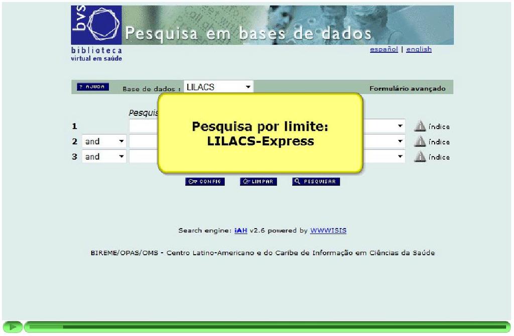 Checagem de revistas LILACS Express SciELO e Editor: Pesquisar por limites (LILACS-Express):