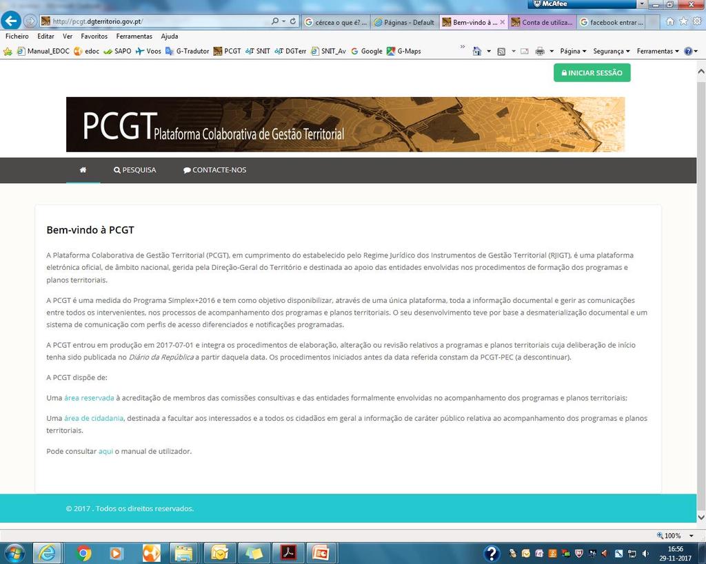 Área pública da PCGT Página Inicial da PCGT Acesso à Área Reservada Acesso à