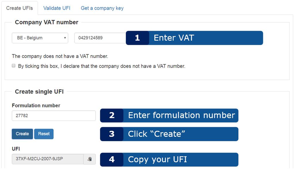 6 Aplicação do gerador de UFI Guia do Utilizador 2.2 Criar um único UFI Conforme revela a Figura 2-1, para criar um único UFI apenas são necessários 4 passos.