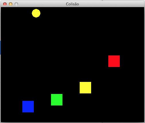 Programa 4: Colisão No programa anterior vimos como fazer com que figuras se movimentem. Agora, queremos que exista algum tipo de interação entre as figuras.
