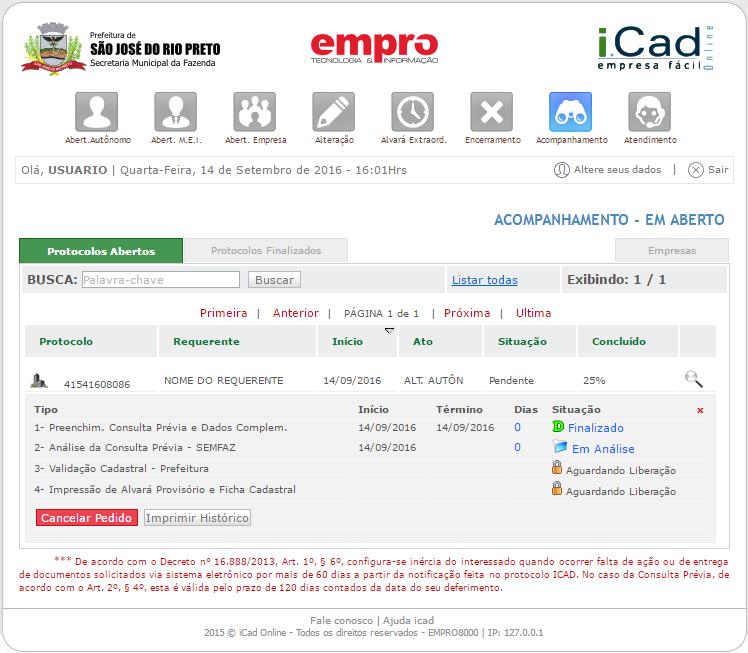 Com isso, um protocolo de alteração de autônomo será gerado e encaminhado para análise da prefeitura.