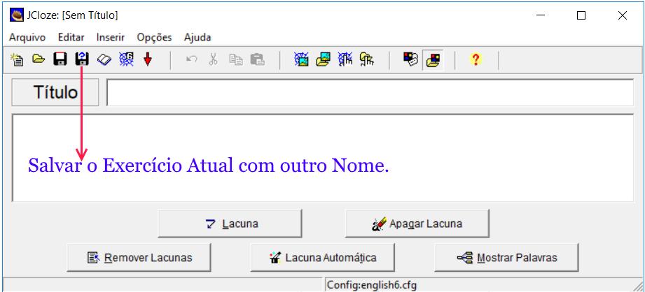 Após clicar em qualquer uma das opções ( JQuiz, JCloze, JMatch, JMix, JCross ) aparecerá a tela indicada na figura: BARRA DO MENU.