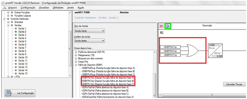Em seguida efetue um duplo clique nos três sinais destacados em vermelho r50bfpatrip, r50bfpbtrip e r50bfpctrip que representa o sinal de trip por falha de