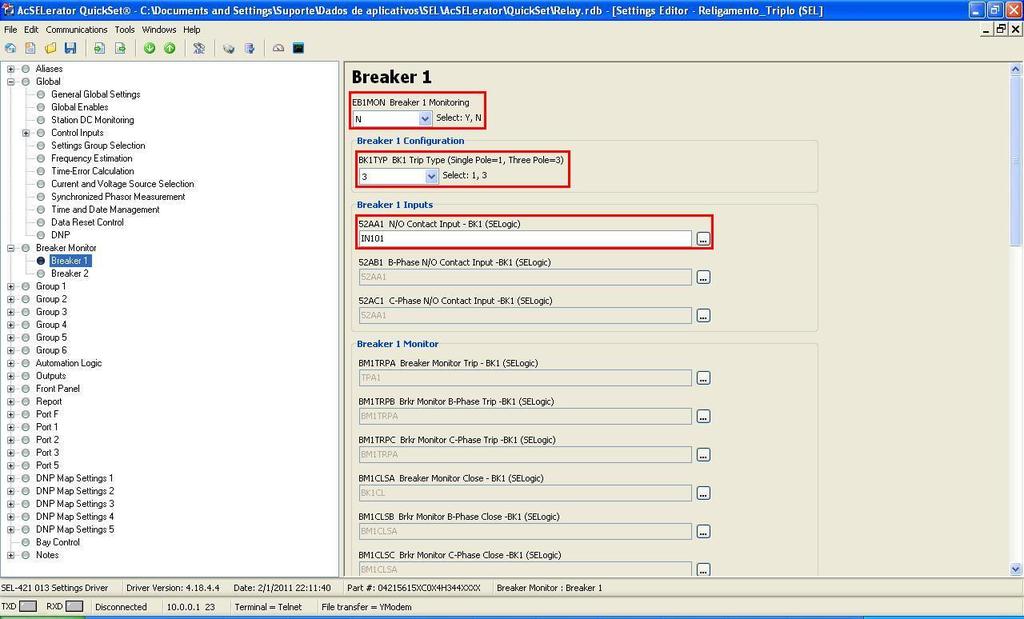 3.2. Breaker 1 Clique em Breaker Monitor (no sinal de + ) e em Breaker 1.