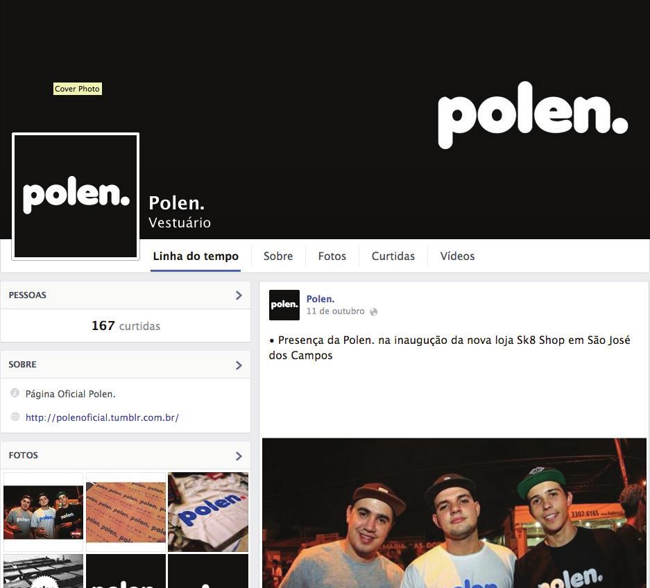 web A presença da Polen. em rede social é discreta, por não fazer grandes divulgações, nem possuir apoio de links patrocinados.