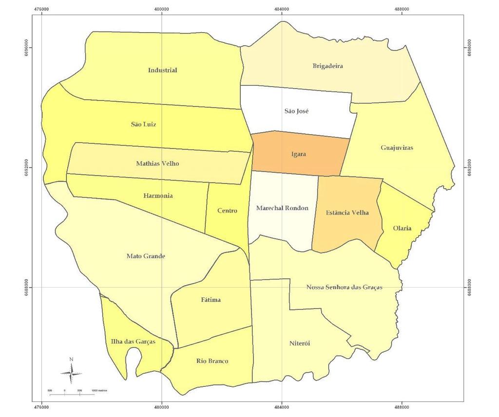 Fig.1 Município de Canoas com divisão administrativa por bairros.