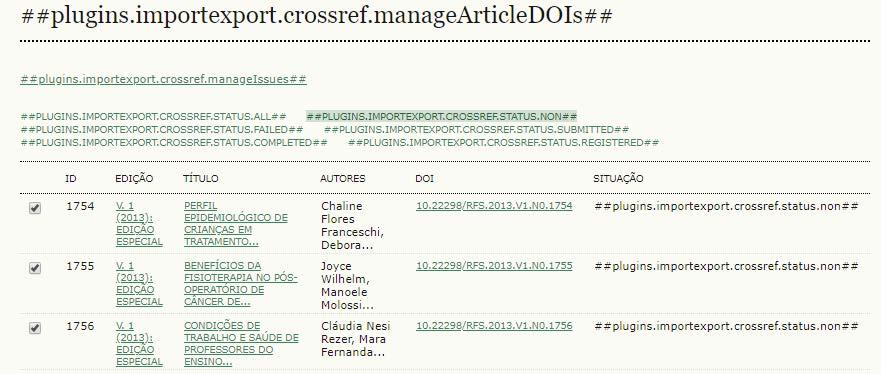 Por fim, clique no link dos arquivos ainda não exportados (status non) [42] e selecione aqueles artigos e