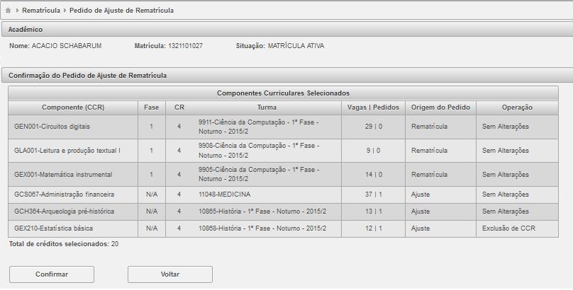 Na interface seguinte efetue a conferência e confirme o pedido de ajuste por meio da opção Confirmar, de acordo com a figura 24.