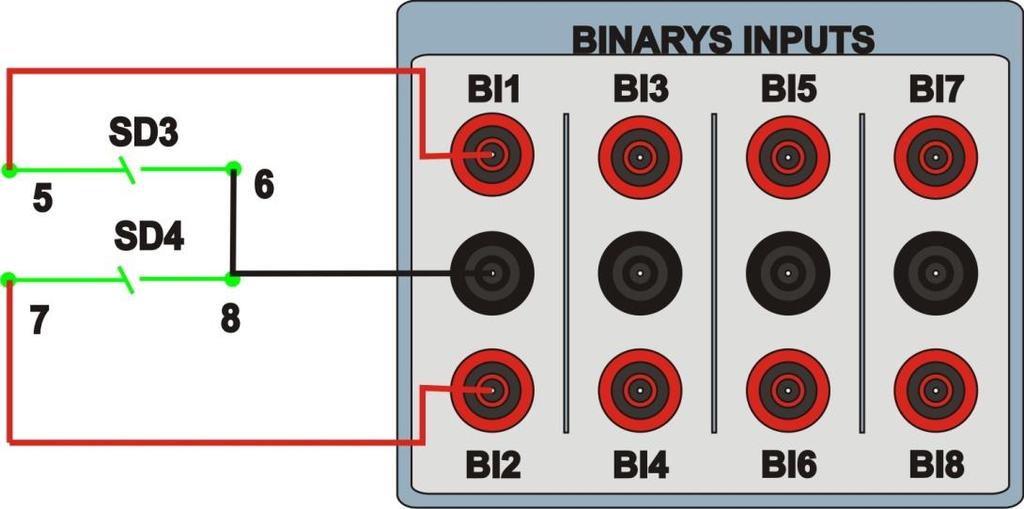 1.3 Entradas Binárias Ligue a entradas binárias do CE-6006 às saídas binárias do relé. BI1 ao pino 5 e seu comum ao pino 6 do terminal X2 do relé.