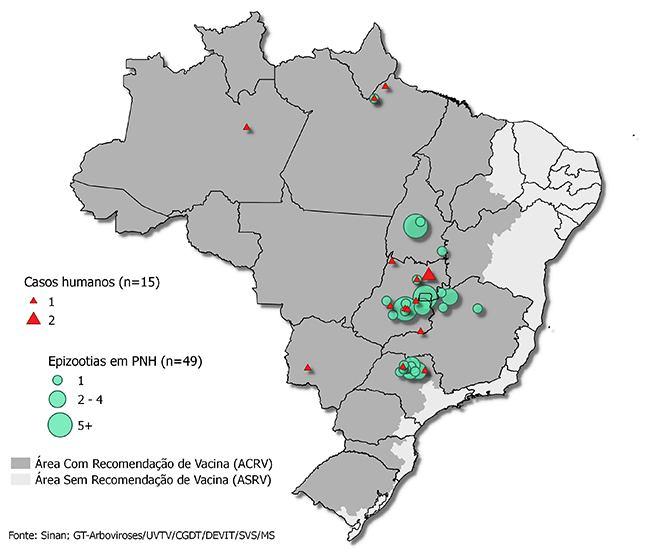 FA: EPIZOTIAS E HUMANOS 2015 e 2016 junho / 2018 Distribuição dos casos humanos e epizootias de primatas não humanos (PNH) confirmados para Febre Amarela, por semana