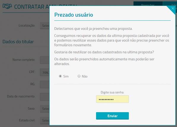 Ao final da tela de confirmação, será apresentado o resumo da contratação com o número da proposta.