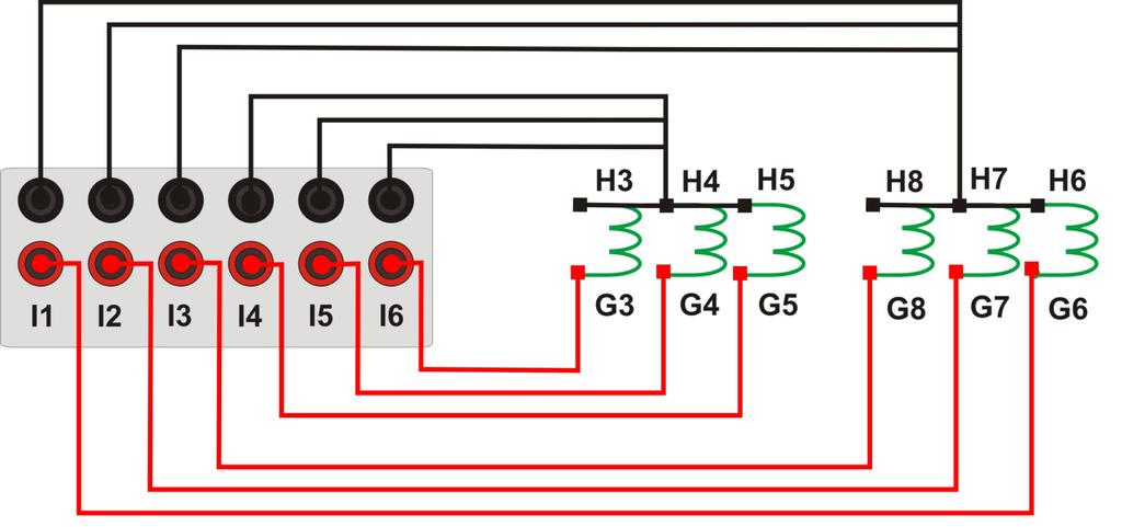 2 Bobinas de Correntes Para estabelecer a conexão das bobinas de corrente, ligue os canais de corrente I1, I2 e I3 aos pinos G6, G7 e G8 e conecte os comuns dos canais de corrente
