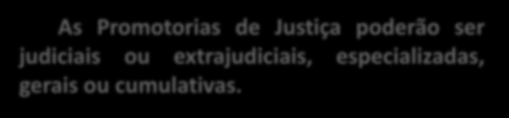 PROMOTORIAS DE JUSTIÇA As Promotorias de Justiça são órgãos de administração do Ministério Público com pelo menos um cargo de Promotor de Justiça e serviços auxiliares necessários