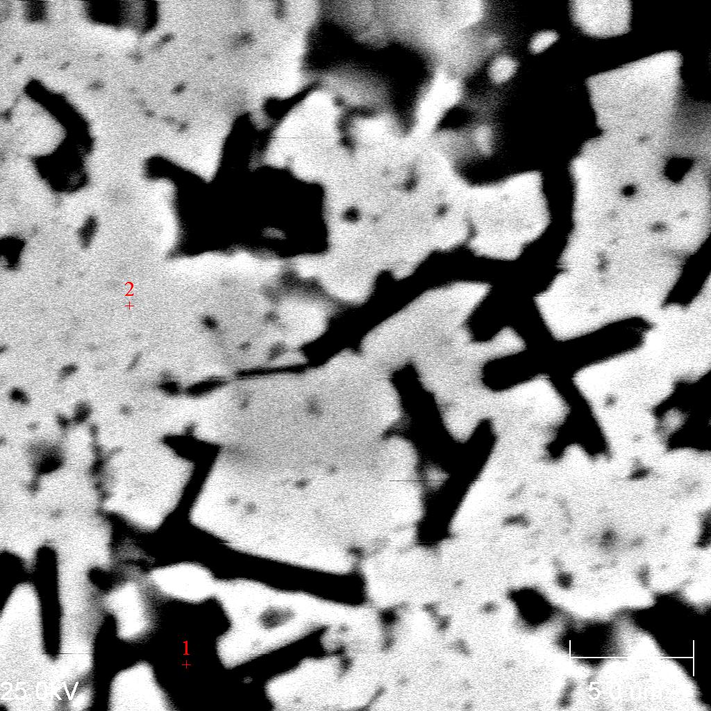 57 Fase clara Fase escura Figura 36 Microscopia Eletrônica de Varredura para o compósito sinterizado a 1600ºC por 2 horas Também neste caso, a análise da fase clara, destacada como ponto 2 na imagem,