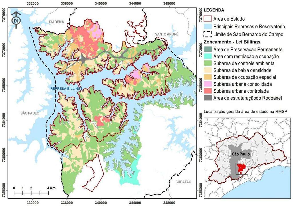 Figura 2 - Remanescentes Florestais de Mata Atlântica da área de estudo de São Bernardo do Campo Em um segundo momento do projeto avaliamos de forma conjugada as informações extraídas inicialmente