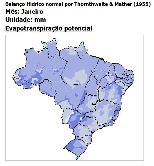 Visualização da distribuição dos mapas mensais do balanço hídrico para o território brasileiro.