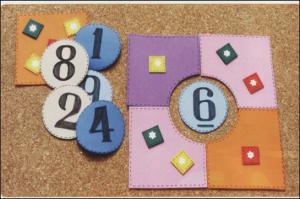 Propostas de jogos Quadro numérico Material: cartolina ou papel cartão ou EVA; tesoura; cola; pincel atômico; quatro dados; material dourado ou ábaco.
