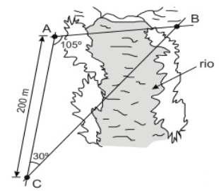 5) (UFPB 2010) A prefeitura de certa cidade vai construir, sobre um rio que corta essa cidade, uma ponte que deve ser reta e ligar dois pontos, A e B, localizados nas margens opostas do rio.