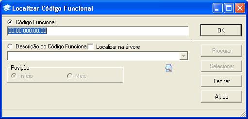 Imagem 10 - Consulta de Códigos Funcionais Caso o usuário conheça o código funcional basta, digitá-lo e clicar sobre o botão Ok Caso o usuário conheça parte da descrição do código funcional,