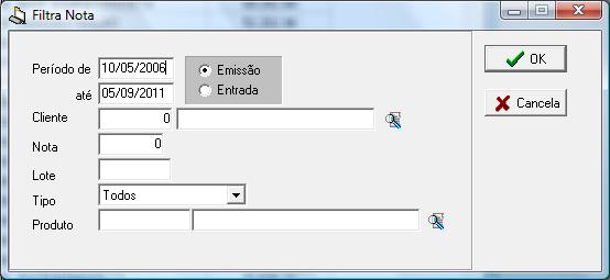 17 Detalhamento dos campos: Período de: até: Emissão / Entrada: Cliente: Nota: Lote: Tipo: Material: Período inicial. Período final.