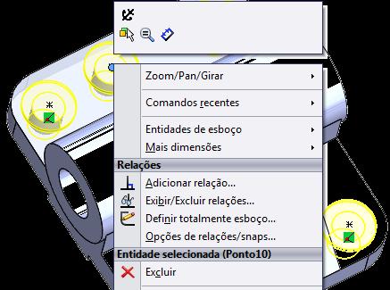 - Clique sobre o ponto central. 2 Clique sobre o ponto central. 1 Posicione o mouse sobre a aresta. Realize o mesmo procedimento para a inserção dos outros 3 furos.