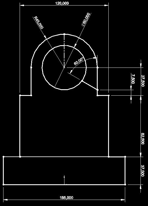 Dimensioneo esboço conforme a imagem abaixo: Nota: Verifique a fixação de qualquer