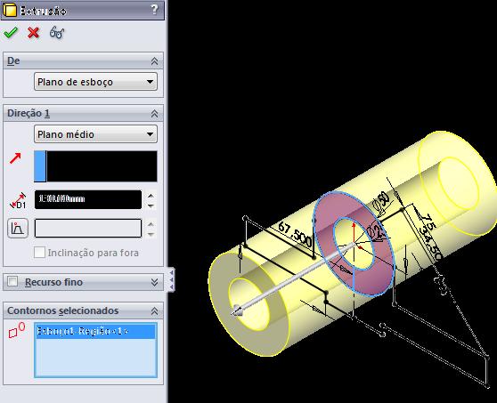 Clicar no canto de confirmação na área do modelo para confirmar a modificação do sólido.