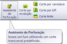 Clique Observar nas próximas etapas que a furação será gerada em duas faces simultaneamente devido a dois fatores: As faces são co-planares: Neste tipo de face, o SolidWorks reconhecerá que o furo