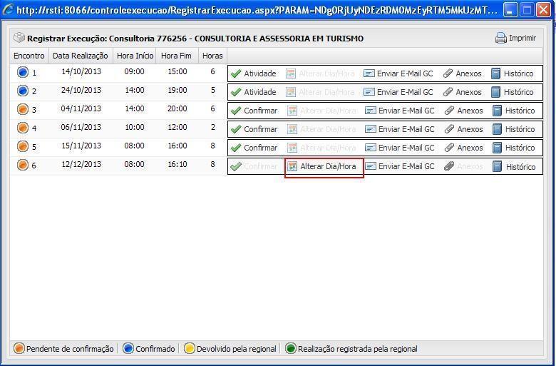 4) O sistema abrirá uma tela com os encontros da atividade para registro da execução.