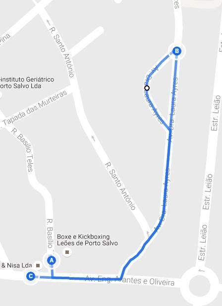 1ª Prova BENJAMINS - MASC/FEM 500 metros Partidana Av. Eng. Arantes e Oliveira Vire à esquerda em direção da Rua Santo António Encoste-se à direita e siga para a Av. Dra.