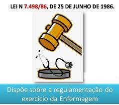 Evolução histórica da legislação A Lei n 7.498, de 25 de junho de 1986, regulamentada pelo Decreto 94.
