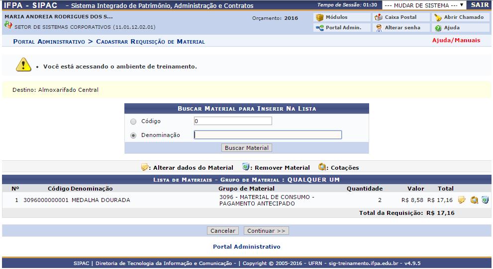 Tela 1.4. Cadastrar Requisição - Buscar Material (Atualizada).