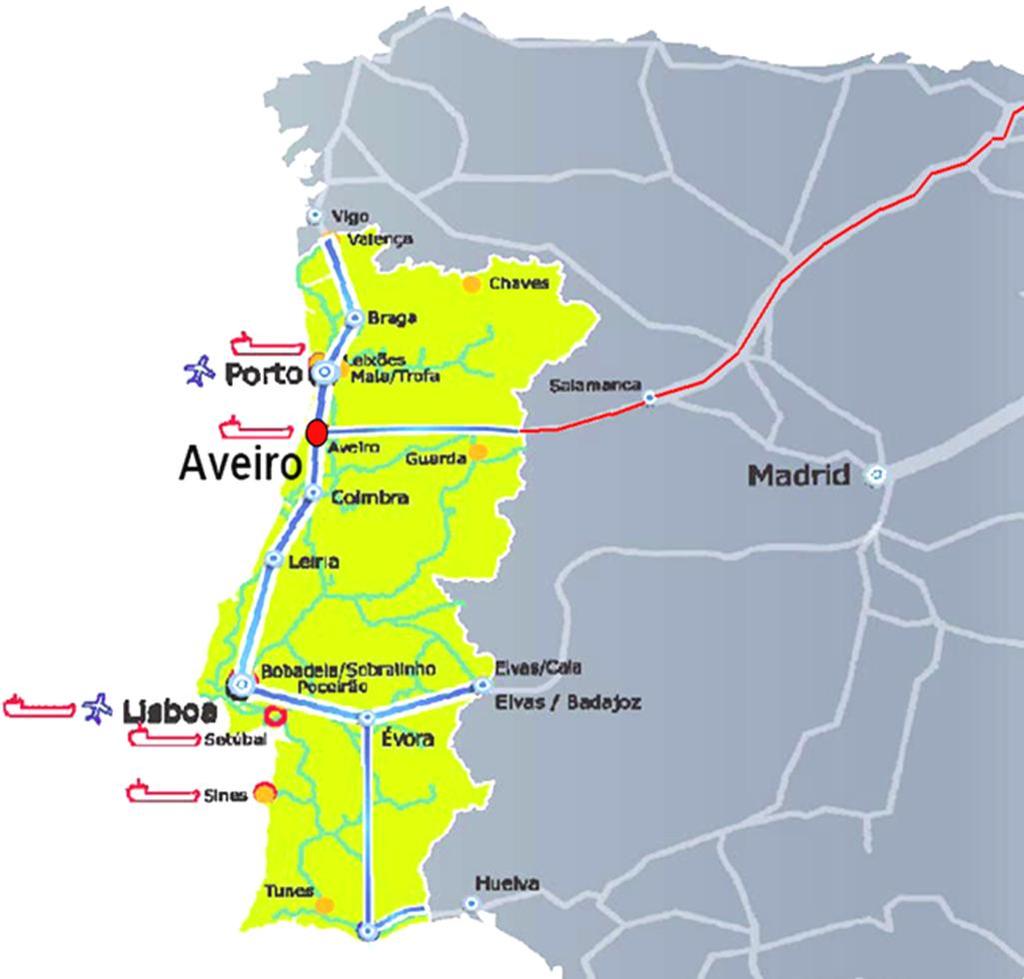 A Plataforma de Cacia localiza-se junto à principal ligação ferroviária a Espanha