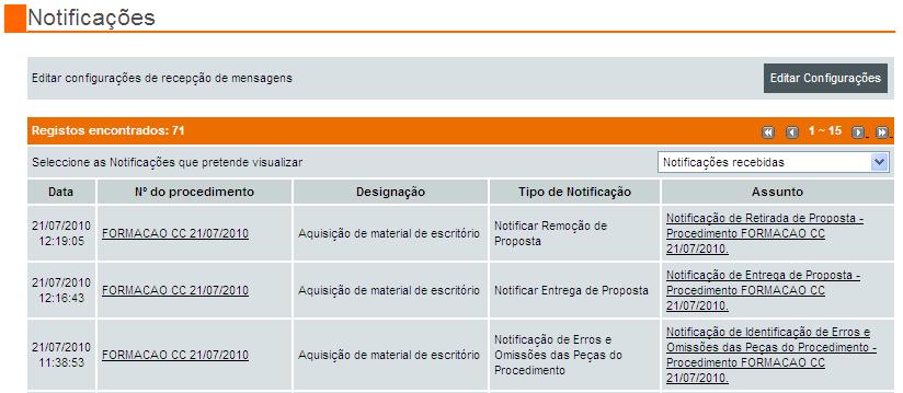 Para as consultar, bastará clicar-se sobre o Assunto de cada notificação,