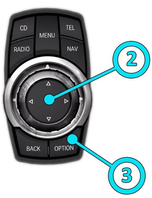 CONTROLE DO DVD e TV COMANDOS DO DVD NO idrive (TECLA 2) Pressionar o idrive:---------------------------------------- Enter Pressionar e segurar o idrive:--------------------------- Menu Empurrar