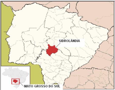 55 FIGURA 7 Localização geográfica da cidade de Sidrolândia 3.9.2 LOCAL DE AMOSTRAGEM Foram coletadas duas amostras de água superficial, córrego, no dia 13 de janeiro de 2008.
