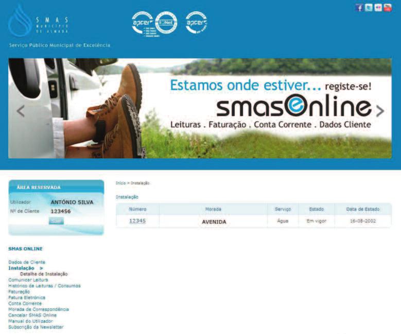 Para voltar à página de entrada do sítio internet dos SMAS, clique no logotipo dos SMAS.