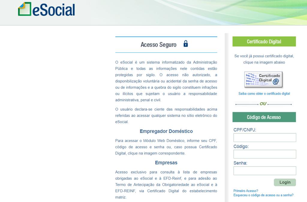 FORMAS DE ACESSO https://login.esocial.gov.br/lo gin.