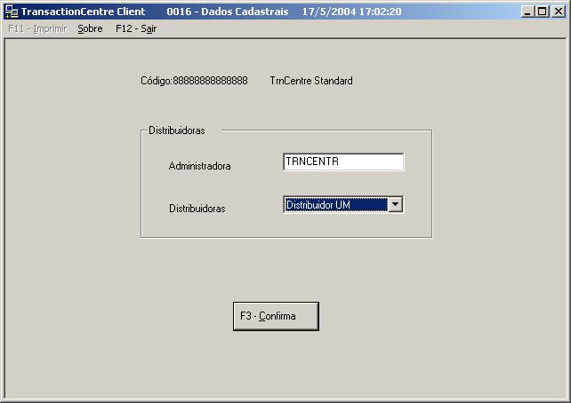 7. Funções Administrativas - Cadastro 3 Esta tela, chamada 006-Dados Cadastrais é aberta quando o botão <F3-Cadastro> é pressionado na tela 000-Administrativas e permite que o usuário selecione o