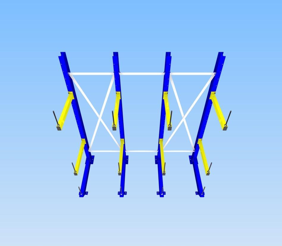 Os perfis verticais e horizontais são fixados entre si à custa de quatro parafusos.