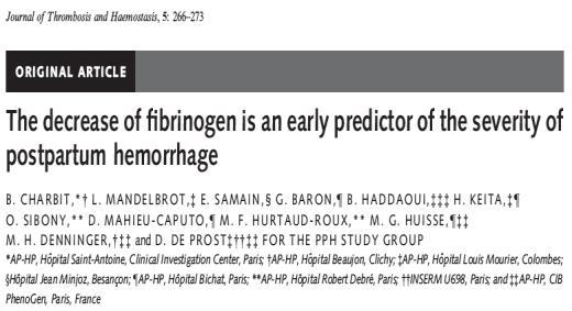 HIPOFIBRINOGENEMIA PRECOCE NA HPP Fibrinogênio fator preditor