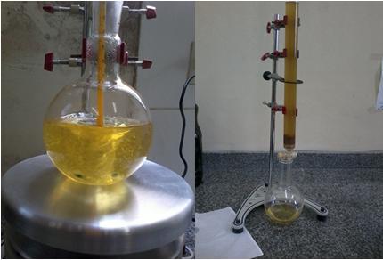 a b Figura 4 Etapas de filtração e desumificação do biodiesel Legenda: (a) sistema de purificação a seco e (b): desumificação do biodiesel.