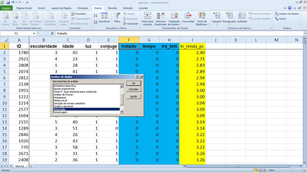Vamos usar a ferramenta de regressão do Excel para estimar um modelo