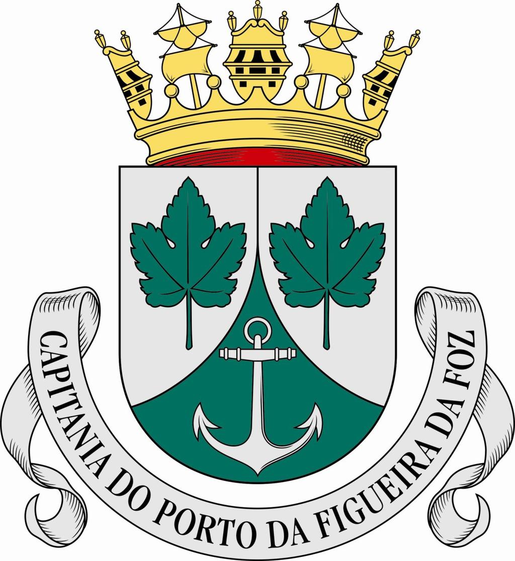 BRASÃO DE ARMAS DA CAPITANIA DO PORTO DA FIGUEIRA DA FOZ DESCRIÇÃO HERÁLDICA Escudo de verde com âncora de prata, mantelado de prata com duas folhas de figueira de verde.