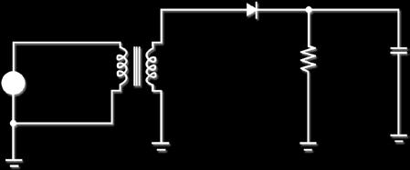 Figura 3.4 etificador de meia onda com filtro capacitivo: ( circuito e ( formas de onda da tensão na carga e de entrada (secundário do transformador).
