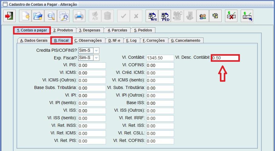 Contábil> = Informar o Valor Total dos Produtos <Vl. Desc. Contábil> = Informar o Valor do Desconto da Nota 2.2) Na aba <3. Despesas> Criados os campos "Valor Contábil" e "Valor Desc.