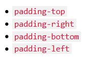 CSS tem propriedades para especificar o padding para cada lado de um elemento: Todas as propriedades de padding pode ter os seguintes valores: length: especifica um espaçamento interno em px, pt, cm